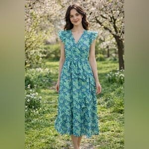 Sheridan French Green Blue Floral Summer Maxi Dress